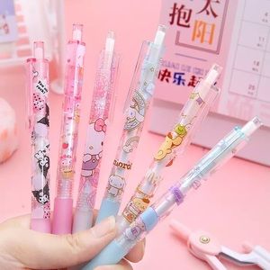 6 Sanrio pens 0.5mm black ink Hello Kitty My Melody Pompompurin Kuromi